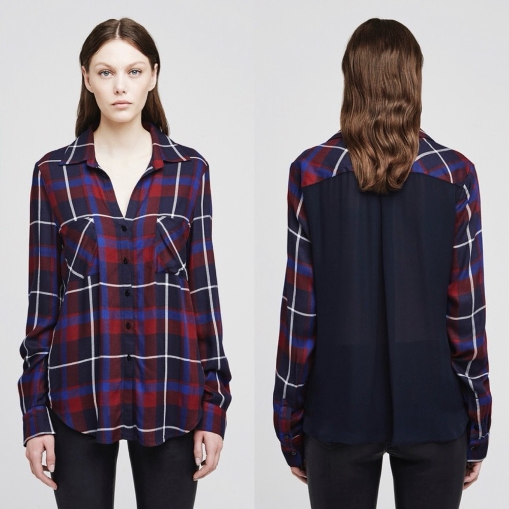 L'AGENCE Denise Silk Plaid Flannel Button-Down Blouse Women’s Size Small